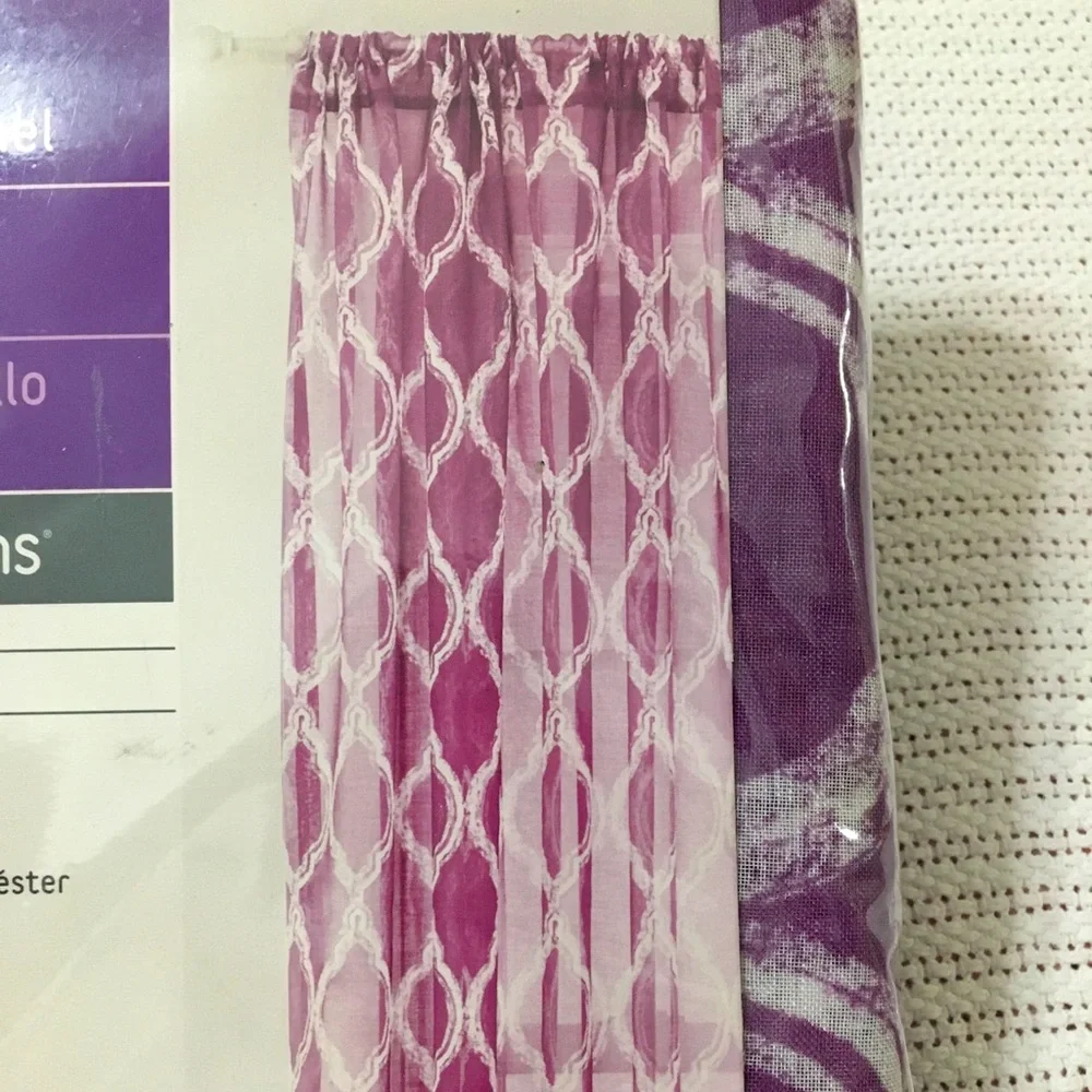 Purple & white curtains set